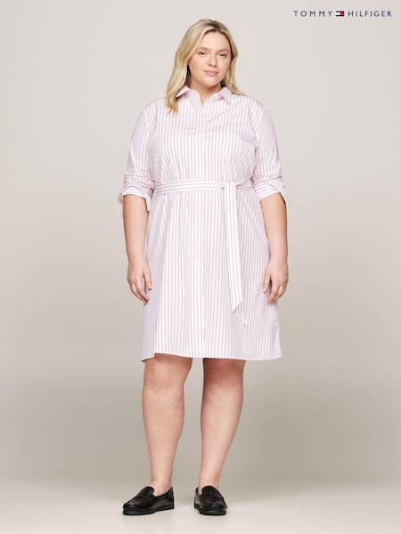Tommy Hilfiger White Regular Fit Stripe Knee Length Shirt Dress (E31990) | AED466