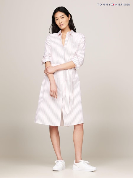 Tommy Hilfiger White Regular Fit Stripe Knee-Length Shirt Dress (E31991) | AED466