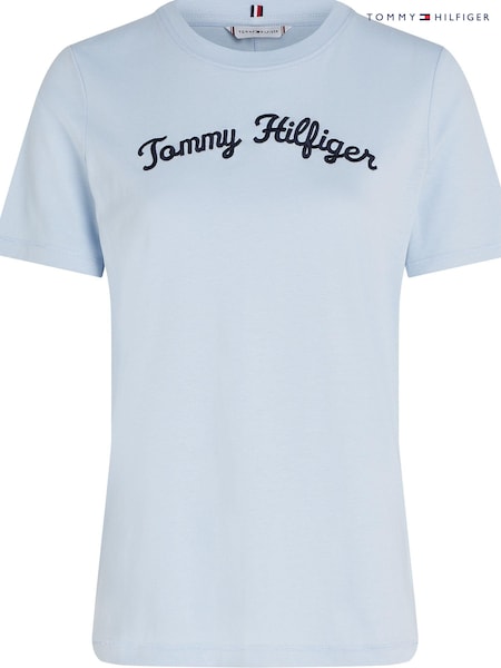 Tommy Hilfiger Blue Regular Fit Script Crew Neck 100% Cotton T-Shirt (E32000) | AED131