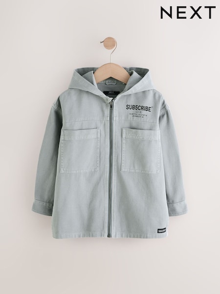 Denim gri - Overshirt 100% Cotton Denim Zip Through Hanorac cu glugă (3-16yrs) (E32005) | 149 LEI - 186 LEI
