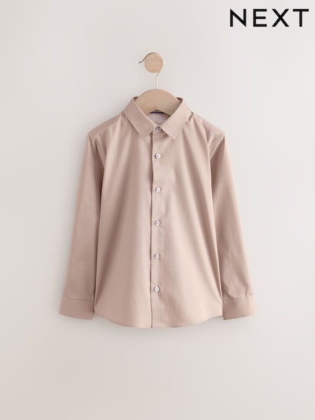 Taupe Long Sleeve Long Sleeves Smart Trimmed Shirt (3-16yrs) (E32006) | €18 - €25
