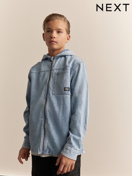Denim ușor prespălat - Overshirt 100% Cotton Denim Zip Through Hanorac cu glugă (3-16yrs) (E32007) | 149 LEI - 186 LEI