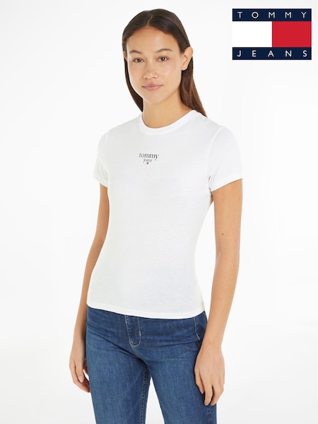 Tommy Jeans White Slim Fit Essential Logo T-Shirt (E32035) | AED87