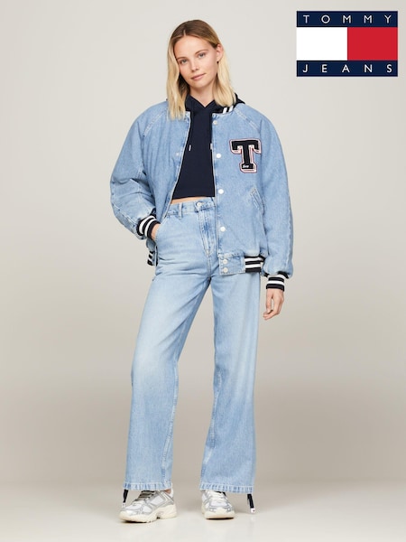 Tommy Jeans Blue Letterman 100% Cotton Denim Bomber Jacket (E32042) | €145