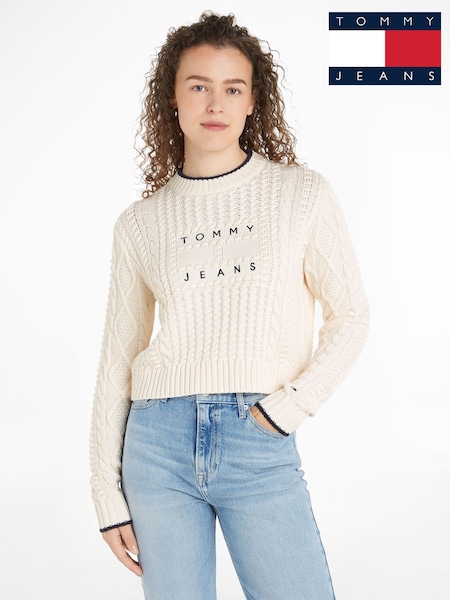 Tommy Jeans White Bubble Cable Flag Crew Neck Sweater (E32052) | €76
