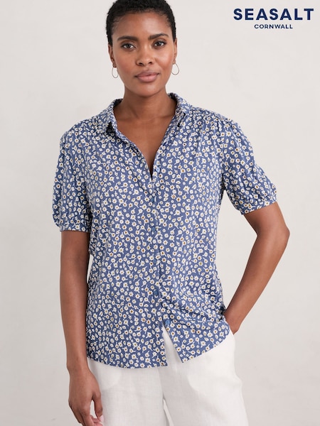 Seasalt Cornwall Blue Embrace Short Sleeve Shirt (E32109) | AED102