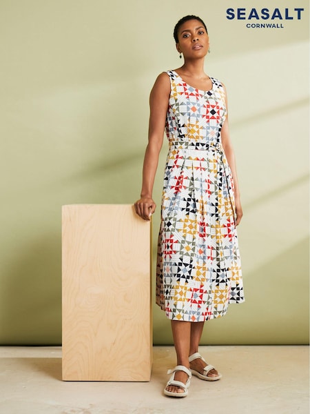 Seasalt Cornwall Yellow Tall Line Strokes Short Sleeve Dress (E32128) | €63