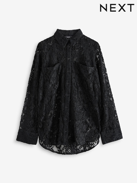 Black Floral Print Lace Long Sleeve Shirt (E32237) | €20