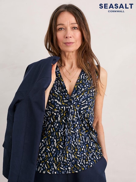 Seasalt Cornwall Mid Blue Denim Millbank Sleeveless Jersey Top (E32245) | €25