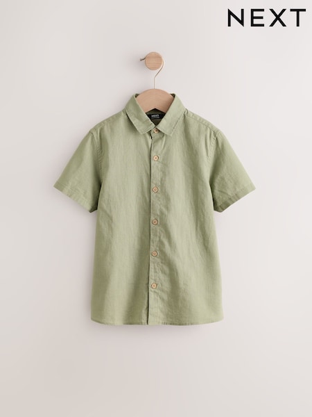 Khaki/Green Single Short Sleeves Linen Blend Shirt (3mths-16yrs) (E32322) | $22 - $33