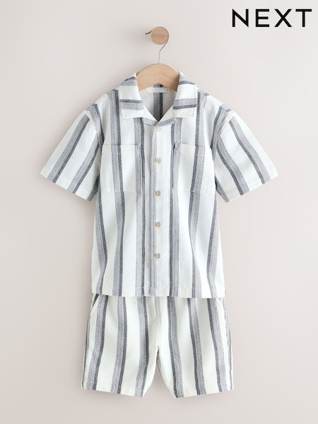 Ecru Stripe Short Sleeve Stripe Shirt and Short Set (3-16yrs) (E32325) | SGD 41 - SGD 56
