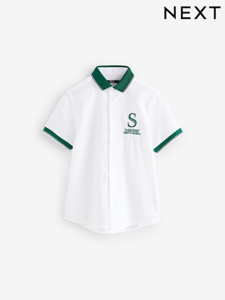 White 100% Cotton Short Sleeve Bowling Shirt (3-16yrs) (E32327) | €20 - €27