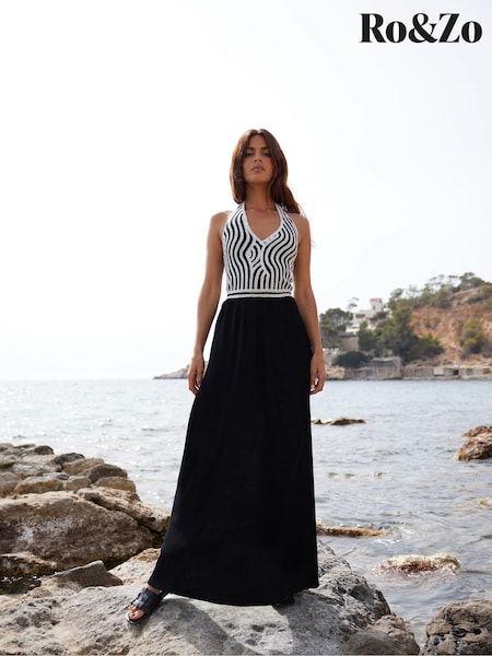 Ro&Zo Black Crochet Bodice Maxi Dress (E32334) | €79
