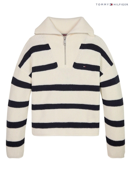 Tommy Hilfiger Blue 100% Cotton Striped Half Zipped Sweater (E32397) | AED160 - AED189