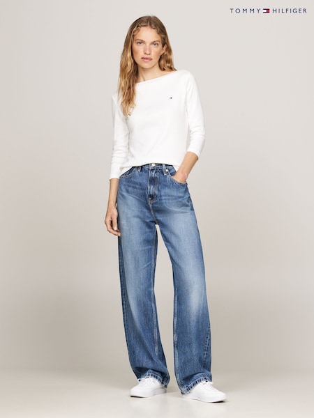 Calvin Klein Natural 100% Cotton Boat Neck Slim T-Shirt (E32427) | 136 QAR