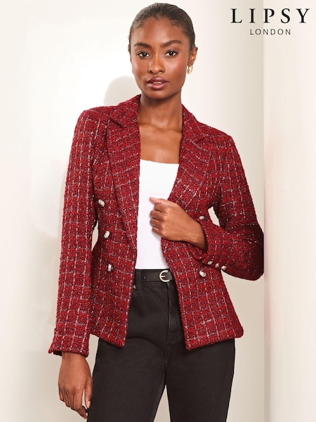 Roșu - Blazer Lipsy stil militar din boucle (E32451) | 318 LEI