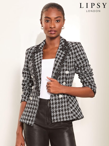 Negru - Blazer Lipsy stil militar din boucle (E32453) | 273 LEI