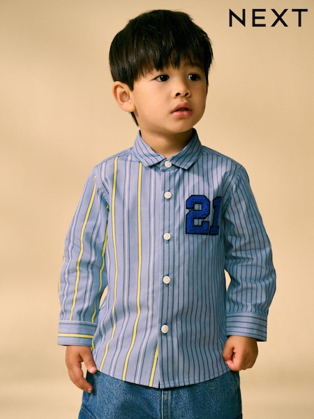 Blue 100% Cotton Long Sleeve Splice Shirt (3mths-7yrs) (E32526) | €18 - €21