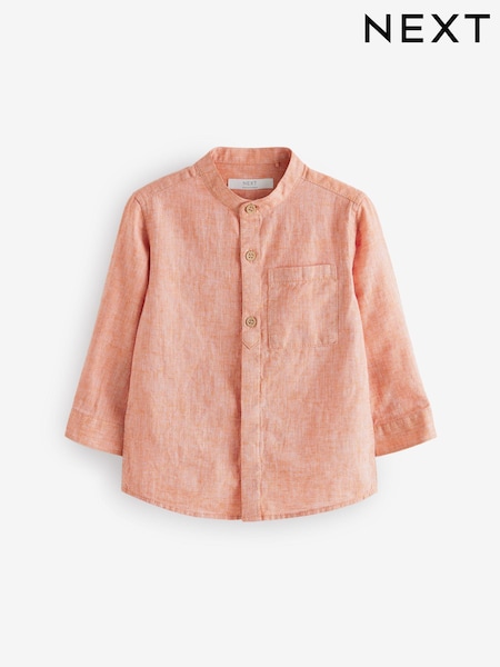 Orange Grandad Collar Linen Mix Shirt (3mths-7yrs) (E32527) | $24 - $28