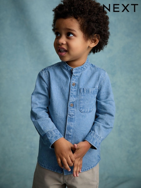ג'ינס כחול - 100% Cotton Long Sleeve Grandad Collar Denim Shirt (3mths-7yrs) (E32529) | ‏50‏₪ - ‏59‏ ₪