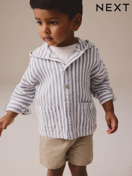 Blue/White Long Sleeve Stripe Hooded Shirt (3mths-7yrs) (E32531) | SGD 26 - SGD 30