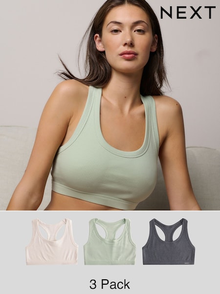 Green/Grey Ribbed Cotton Ultimate Comfort Crop Tops 3 Pack (E32536) | €28