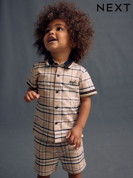 Neutral Short Sleeves Check Shirt and Short Set (3mths-7yrs) (E32651) | €25 - €30