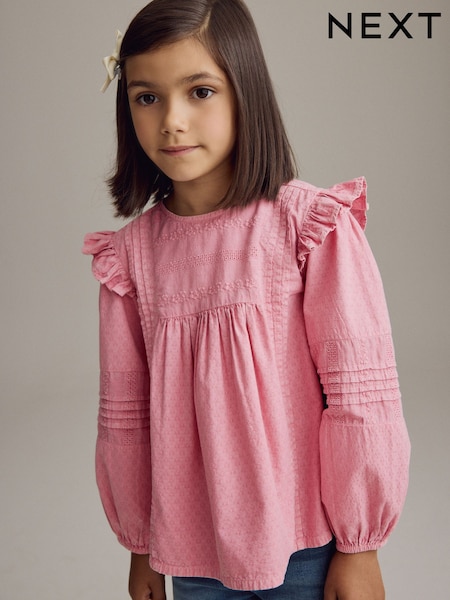 Pink Long Sleeve Frill 100% Cotton Blouse (3-16yrs) (E32674) | kr251 - kr334