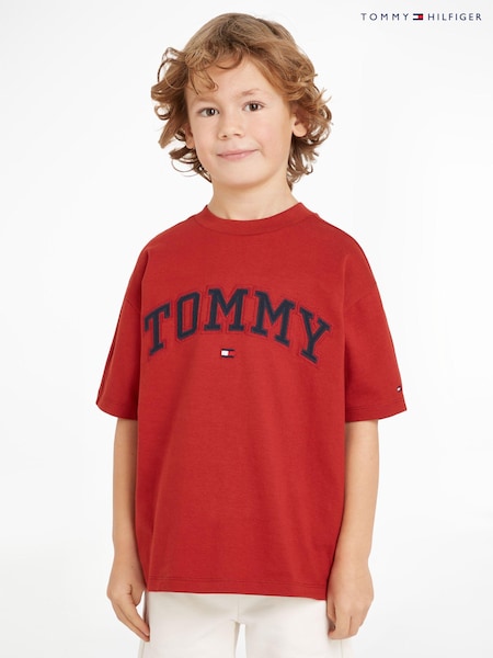 Tommy Hilfiger Red Varsity Embroidered 100% Cotton T-Shirt (E32742) | €17 - €19