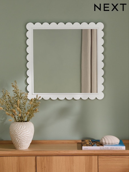 White Scallop Edged Wall Mirror (E32777) | €62