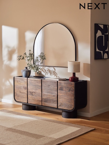 Black Wide Arch Over Mantle Wall Mirror (E32778) | €159