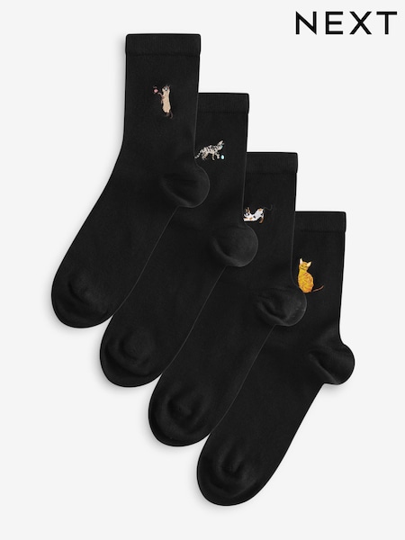 Cute Cats Embroidered Motif Ankle Socks 4 Pack (E32865) | €8.50