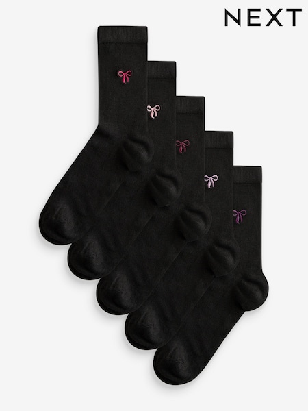 Pink Bows Embroidered Motif Ankle Socks 5 Pack (E32872) | €17.50