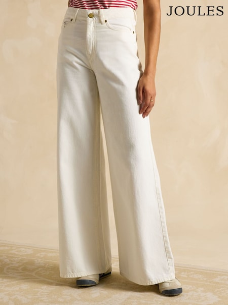 Joules Cream Denim Mid-Rise Wide Leg Palazzo Jeans (E32949) | R$ 585