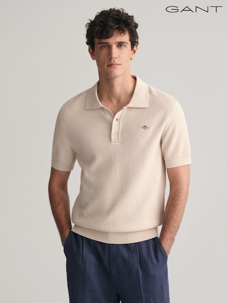 GANT Cream Structured Cotton Polo Sweater (E33110) | €64