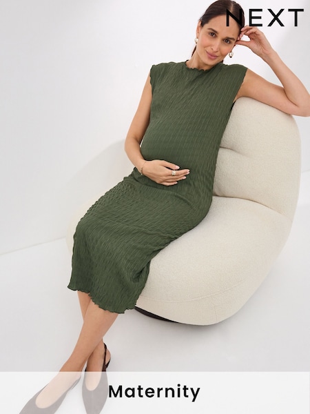 Khaki Green Maternity Short Sleeve Textured Column Dress (E33136) | €19.50