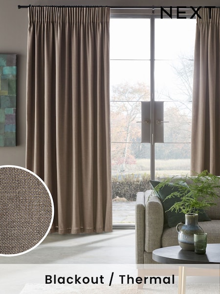 Charcoal Grey Linen Look Pencil Pleat Blackout/Thermal Curtains (E33207) | €88 - €196