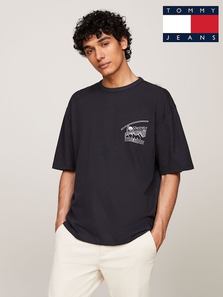 Tommy Jeans Black Oversized Vintage Explorer 100% Cotton T-Shirt (E33239) | AED116