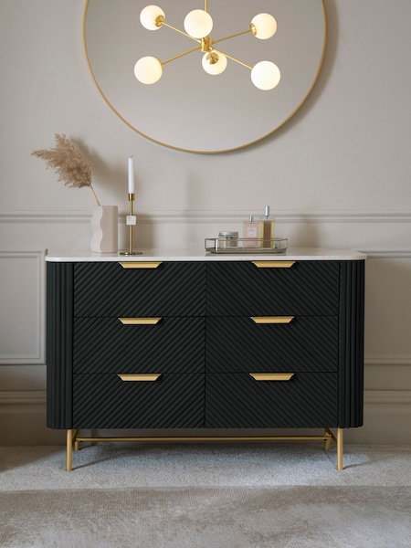 Black Valencia Marble and Mango Wood 6 Drawer Chest of Drawers (E33280) | €1,100