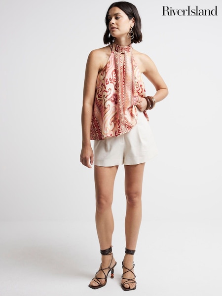 River Island Orange Scarf Print Halter Top (E33313) | €14