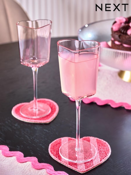Set of 2 Pink Heart Wine Glasses (E33335) | $30