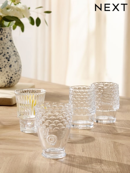 Set of 4 Clear Fish Stacking Tumbler Glasses (E33336) | $33
