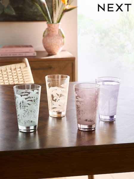 Set of 4 Multi Palm Print Tumbler Glasses (E33338) | €18