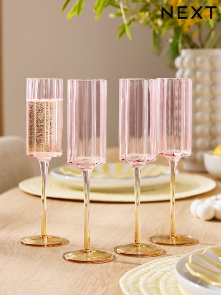 Set of 4 Pink Freya Scalloped Champagne Flutes (E33340) | €38