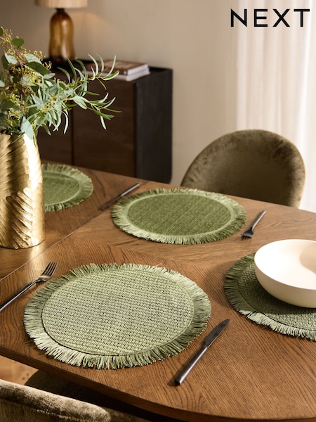 Set of 4 Green Fringe Weave Placemats (E33353) | $20