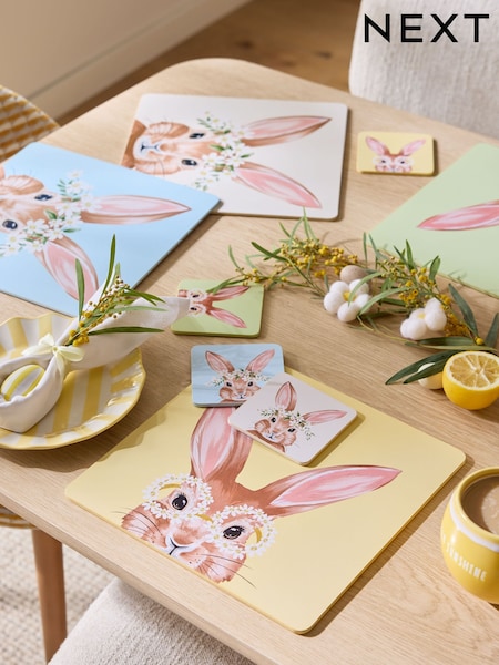 Set of 4 Multi Easter Bunny Rabbit Corkback Placemats and Coasters (E33356) | $33