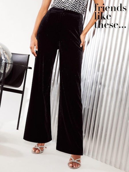 Friends Like These Black Petite Velvet Tailored Wide Leg Trousers Co Ord Suit (E33371) | €45