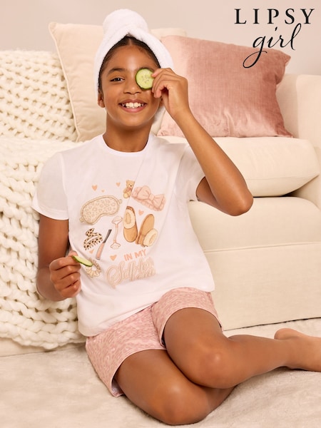 Krem - Lipsy Jersey Qısa Pijama Dəsti (5-16yrs)