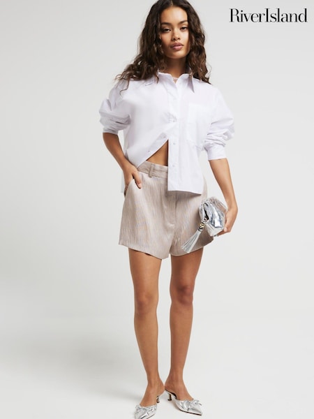 River Island Brown Petite Beige Metallic Smart Shorts (E33455) | €29