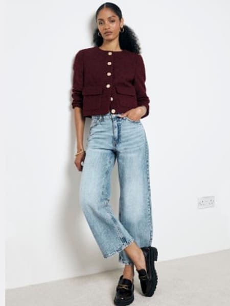 River Island High Rise Relaxed Straight Crop 100% Cotton Jeans (E33458) | €56